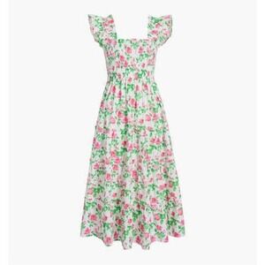 Hill House Home Ellie Nap Dress Womens M Pink Roses Poplin Floral Smocked Midi